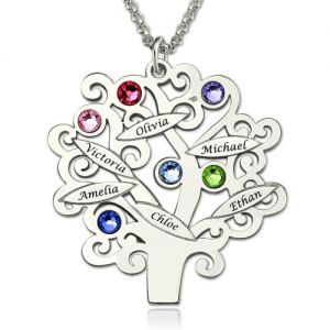 Engraved Nana Necklace with Birthstones Sterling Silver