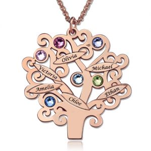Family Tree Necklace with Engraved Names & Birthstones