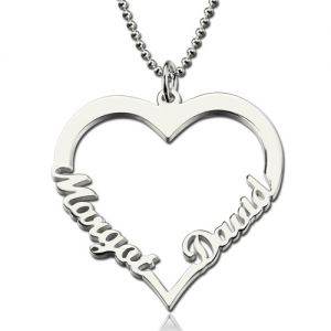 Personalized Heart Necklace With Double Names Sterling Silver
