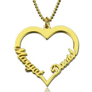 Personalized Heart Necklace With Double Names In Gold