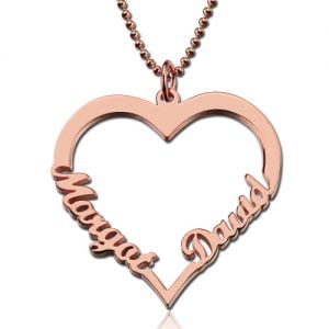 Personalized Heart Necklace With Double Names In Rose Gold