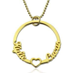 Personalized Circle Name Necklace with Heart Gold Plated Silver