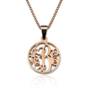 Personalized XS Circle Monogram Necklace In Rose Gold