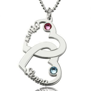 Heart in Heart Memory Necklace with Birthstones Sterling Silver