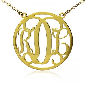 Circle Solid Gold Initial Monogram Name Necklace