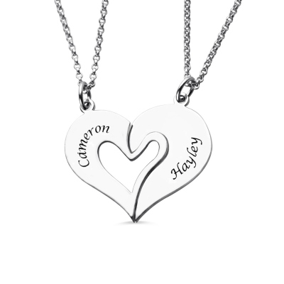 Personalized Breakable Heart Name Necklace for Couples Silver