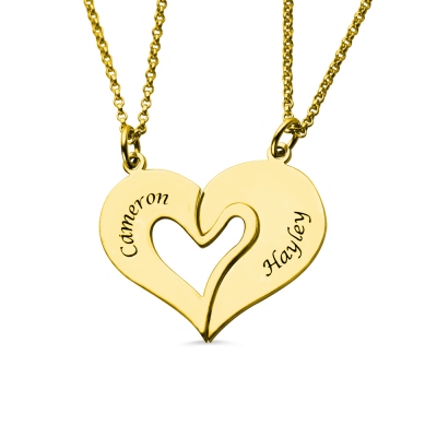 Double Name Heart Couple's Necklace Set 18K Gold Plated