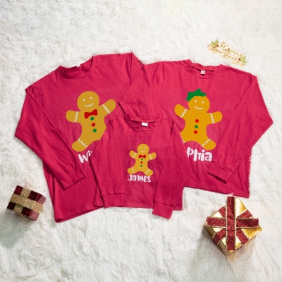 Pyjama de Noël personnalisé style pain d'épice pour la famille et les amoureux