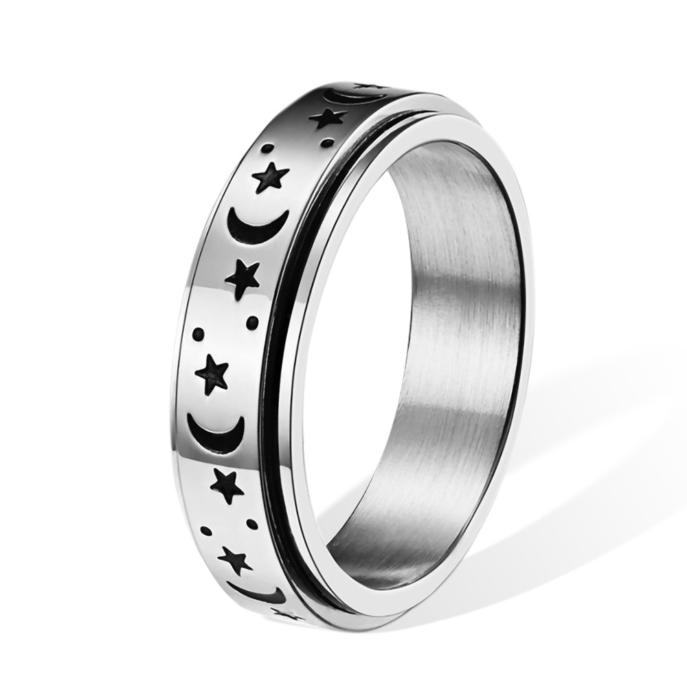 Personalized Anxiety Ring for Men and Women, Custom Fidget Ring, Stainless Steel Engraved Ring,  Moon & Stars Spinner Band Ring, Stress Relief Gifts