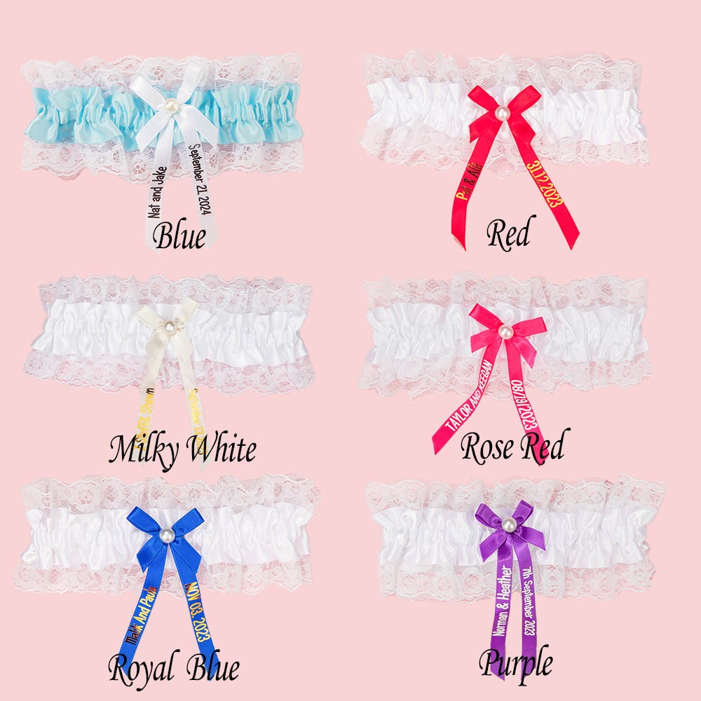 Personalized Garter, White and Blue, Something Blue, Wedding Gift for the Bride