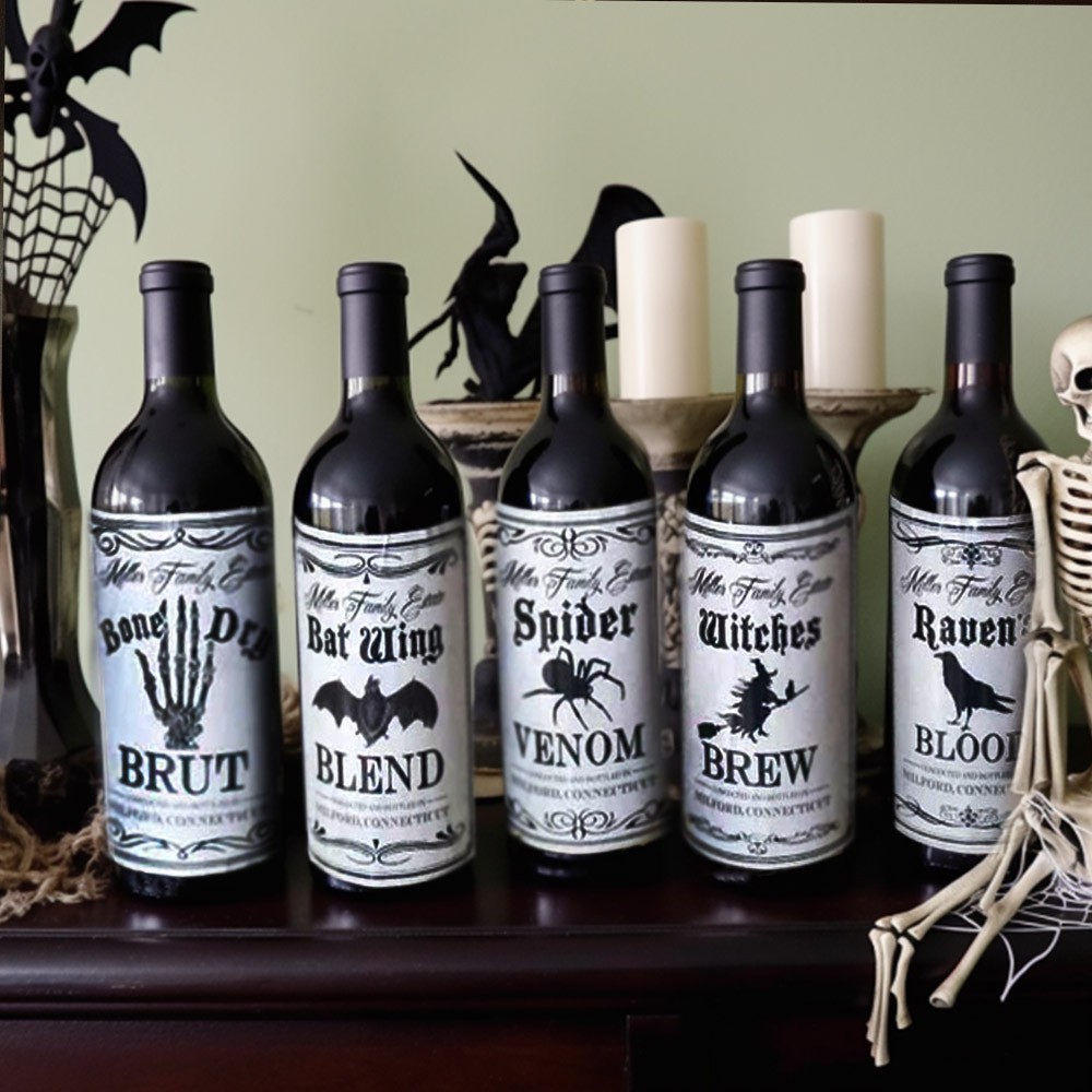 Personalized Name & Location Bottle Labels, Set of 5pcs, Halloween
