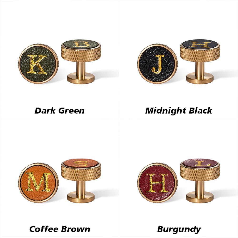 Personalized Initials Knurled Brass Leather Cufflinks, Men's Monogram Cufflinks, Father's Day/Wedding/Christmas Gift for Him/Father/Groomsman/Friend