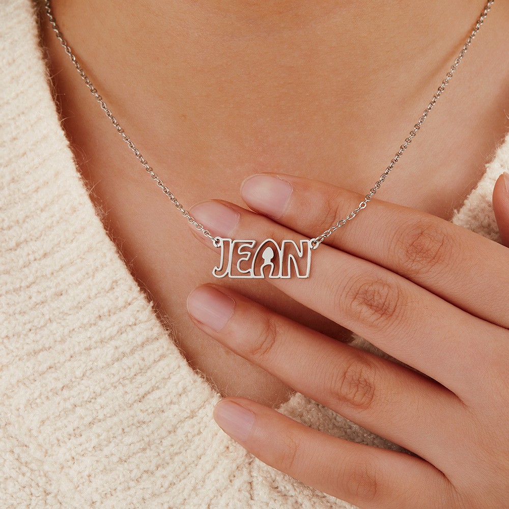 Personalized Name Hollow Font Necklace, Custom Name Letter Necklace, Dainty Silver Necklace, Name Jewelry, Valentine's Day/Birthday Gifts Gift for Her