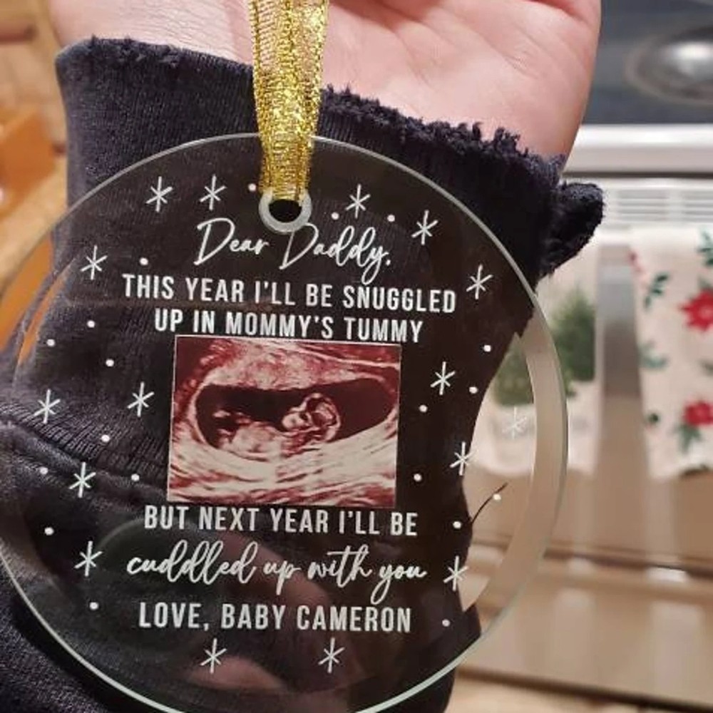 Custom I'll Be Snuggled Up In Mommy's Tummy Ornament, Sonogram Ultrasound Christmas Ornament, Expecting Dad or Family Gift for Mother-to-be, New Dad Gift From The Bump