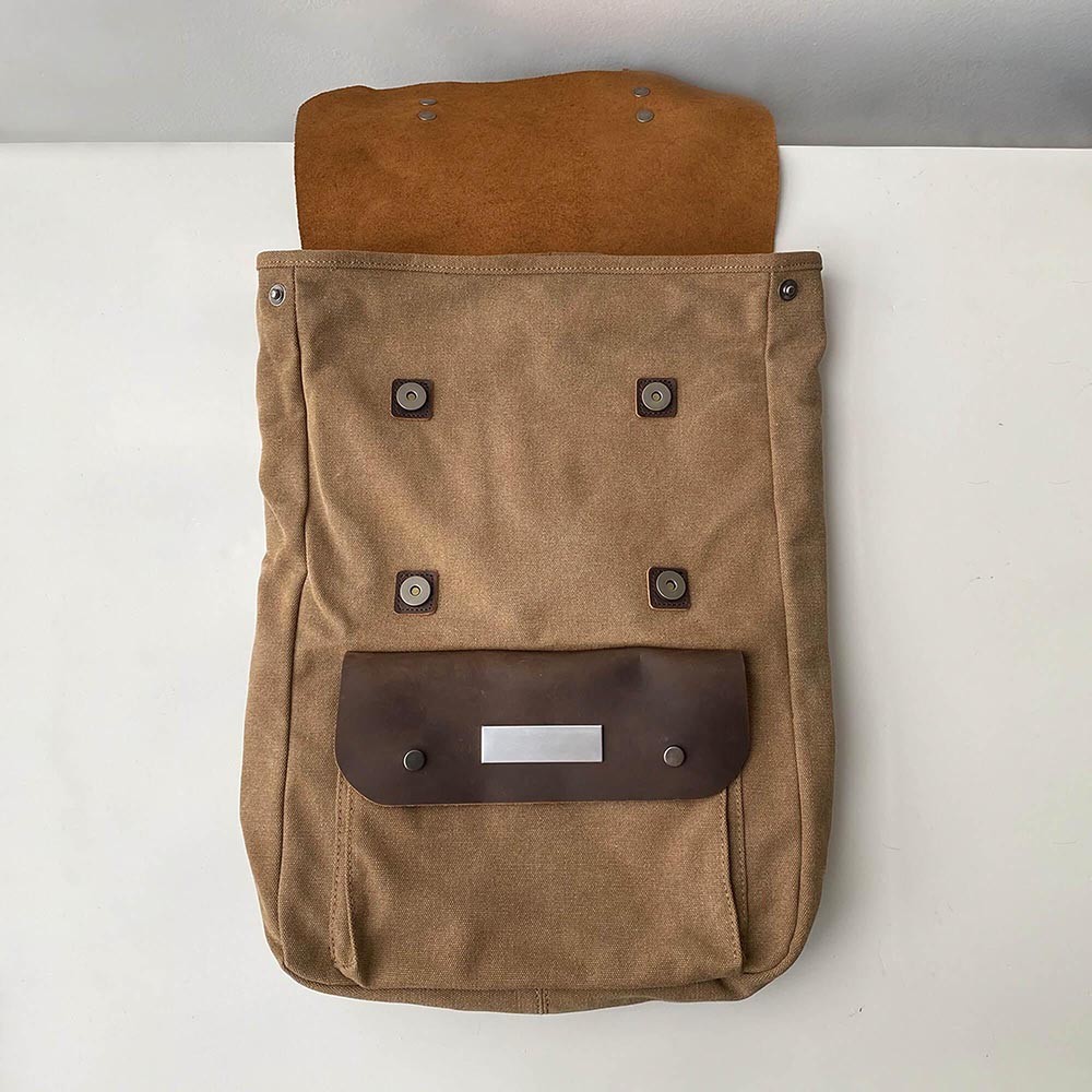 Personalized Name Tag Travel Backpack, Canvas Leather Backpack, Large Capacity Commuter Laptop Backpack, Christmas Gift