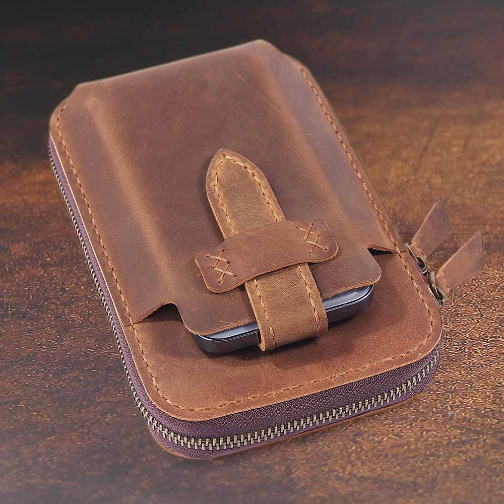 Personalized Leather Belt Pouch, Handmade Waist Bag, Leather Crossbody Bag with Card Holder, Custom Men‘’s Phone Holster Bag, Gifts for Dad