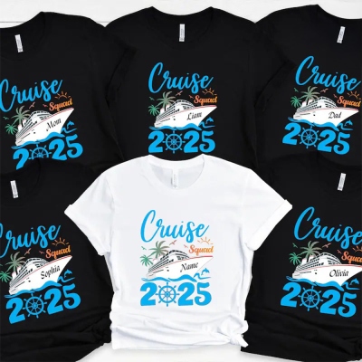 Custom Multicolor Cruise Squad 100% Cotton T-Shirt/Baby Onesie/Sweatshirt, Personalized Cruise Squad Group Shirt for 2025, Family Party Favor, Gift for Family/Kids