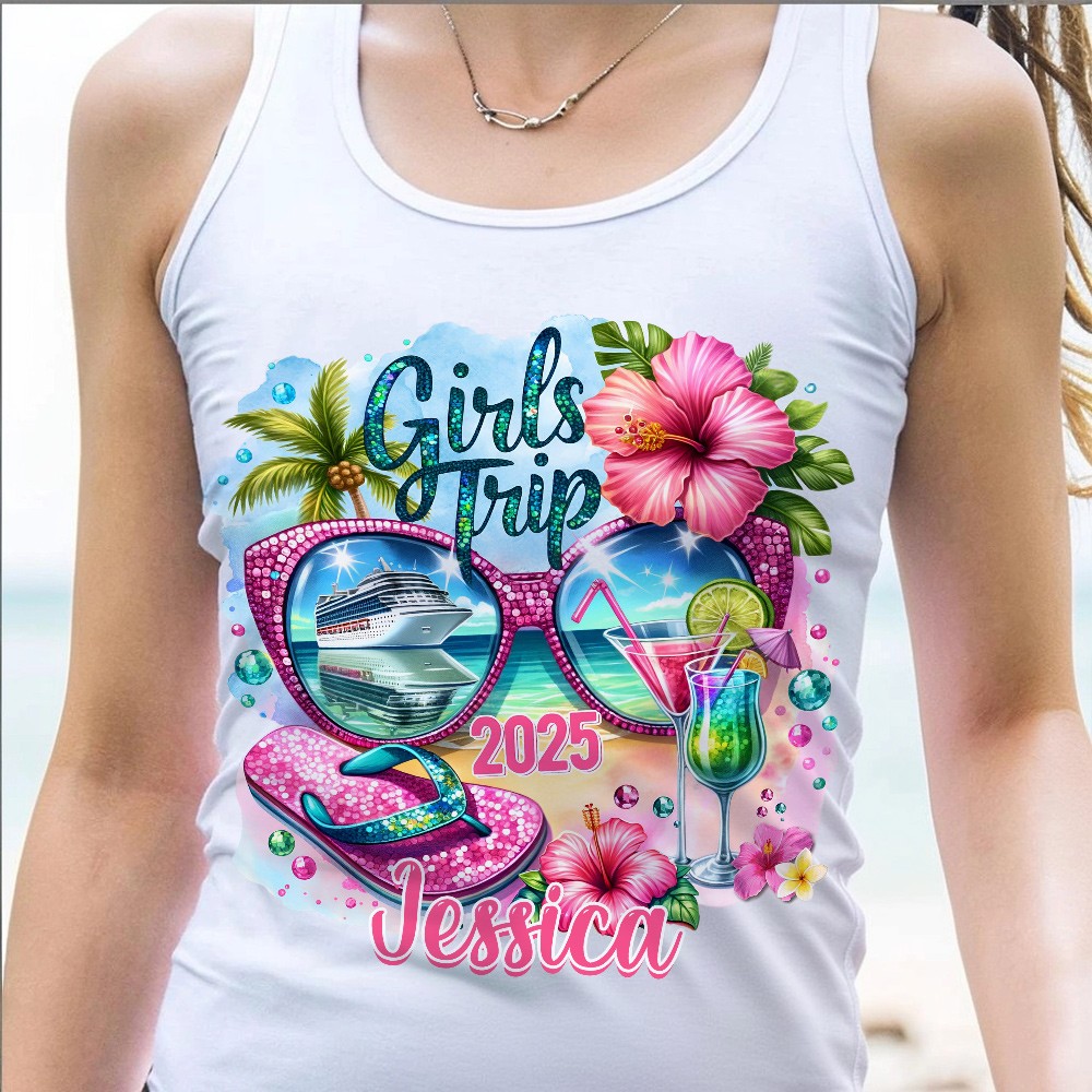 Personalized Girls Trip Kit, Cruise Travel, Custom Vest, Beach Towel, Wash Bag, Passport Luggage Tag, Gifts for Girls, Girls trip Gifts