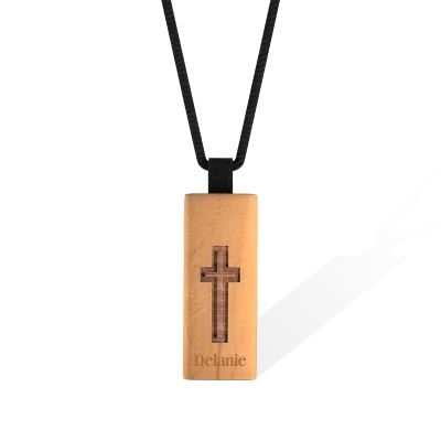 Personalized NFC Bible Pendant, Customized Name Wooden Cross Necklace, Engraved Name, Gift for Christians, Church Gift
