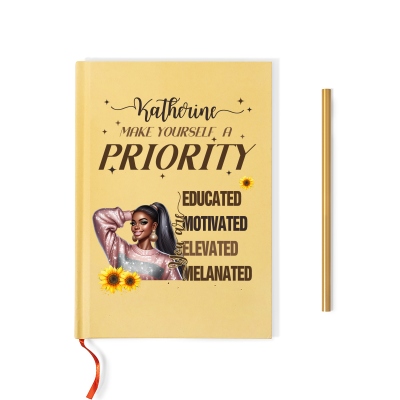 Make Yourself A Priority Notebook, Personalized Black Women's Notebook, Custom African American Women's Journal, Women's Confidence Journal, with Free Pencil