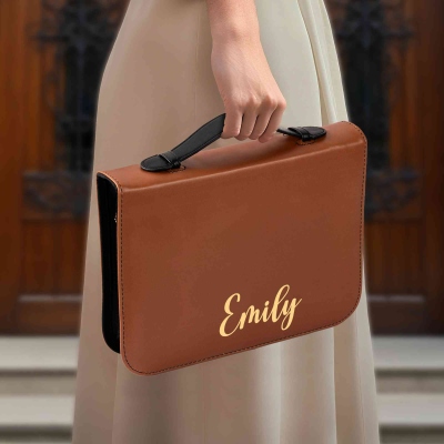 Personalized Leather Bible Cover, Custom Religious Book Case, Large Bible Carrying Bag with Handle, Bible Study Supplies, Christian Gift for Women/Men