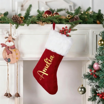 Personalized Family Christmas Stocking with Name, Soft Plush Fireplace Christmas Tree Hanging Ornament, Home Decor, Christmas Gift for Family/Kids