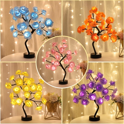 Romantic Rose Tree LED Lamp, Artificial Flower Night Light with Base, Home Decor, Valentine's Day/Birthday/Anniversary Gift for Wife/Girlfriend/Her