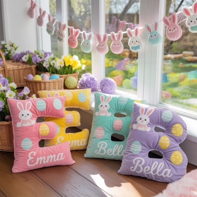 Personalized Easter Bunny & Egg Letter Pillow with Name, Spring Soft 3D Alphabet Throw Pillow, Nursery Decor, Easter/Birthday Gift for Kids/Boys/Girls