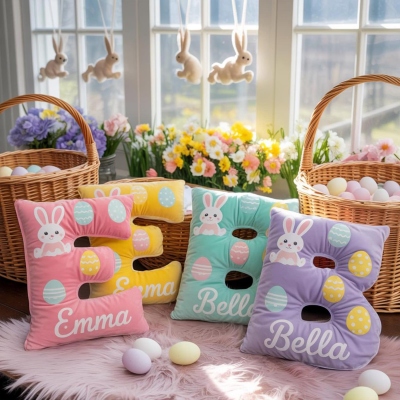 Personlig kudde med påskhare och ägg med namn, mjuk 3D-alfabetskudde för våren, barnrumsdekor, påsk-/födelsedagspresent för barn/pojkar/flickor