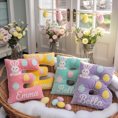 Personlig kudde med påskhare och ägg med namn, mjuk 3D-alfabetskudde för våren, barnrumsdekor, påsk-/födelsedagspresent för barn/pojkar/flickor