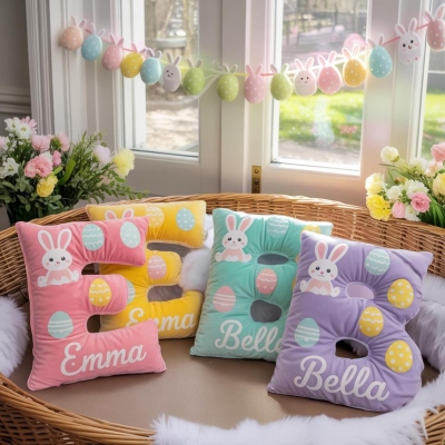 Personlig kudde med påskhare och ägg med namn, mjuk 3D-alfabetskudde för våren, barnrumsdekor, påsk-/födelsedagspresent för barn/pojkar/flickor