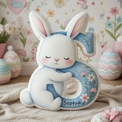 Personalized Hug Bunny Easter Letter Pillow with Name, Soft 3D Floral Rabbit Alphabet Cushion, Nursery Decor, Easter/Birthday Gift for Kids/Boys/Girls