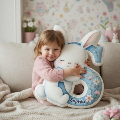 Personalized Hug Bunny Easter Letter Pillow with Name, Soft 3D Floral Rabbit Alphabet Cushion, Nursery Decor, Easter/Birthday Gift for Kids/Boys/Girls