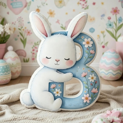Personalized Hug Bunny Easter Letter Pillow with Name, Soft 3D Floral Rabbit Alphabet Cushion, Nursery Decor, Easter/Birthday Gift for Kids/Boys/Girls