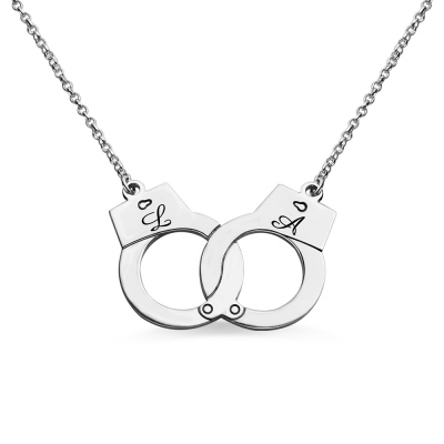 Initial Handcuff Necklace for Couple in Sterling Silver
