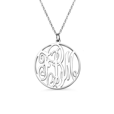 Personalized Necklace Fancy Circle Monogram Necklace Silver