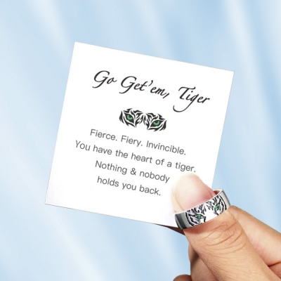 Tiger Ring Band with Card, Powerful Ring, Brass/Sterling Silver 925 Ring, Inspirational Gifts for Friends/Daughter/Son