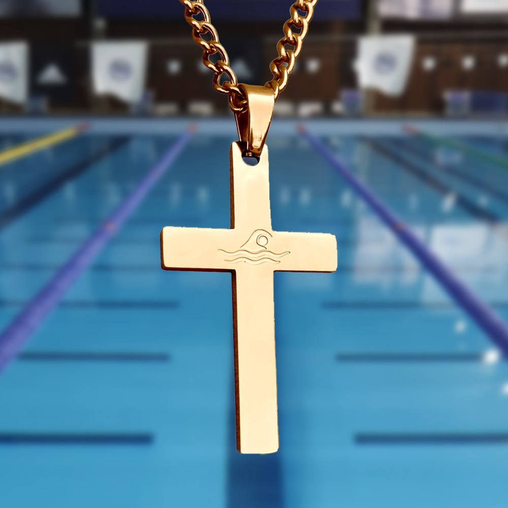 Sport Cross Necklace with Engraved Baseball Basketball Volleyball Soccer Pendants Necklace, Jewelry Gift for Athletes/Coach/Teammate