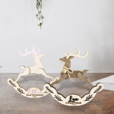 Customizable Rocking Reindeer Christmas Ornament, Freestanding Rocking Reindeer Decoration, Vintage Christmas Reindeer Ornaments with Bell