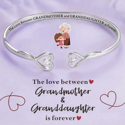 Custom Double Birthstone Heart Bracelet, The Love Between Grandmother and Granddaughter is Forever Jewelry, Christmas Gift for Grandma & Granddaughter