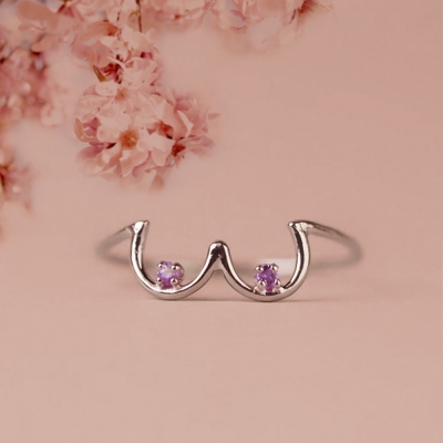 Custom Boob Ring with Birthstone Ring, Unique Silver Boob Body Jewelry, for Breast Cancer Awareness & Celebrating Breastfeeding