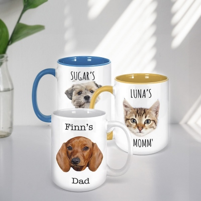 Personalized Dog Dad Mug with Pet Photo, Custom Dog Mug, Dog Lover Coffee Mug, Personalized Cat Mug, Dog Face Mug, Dog Mom Gift, Gift for Per Lover