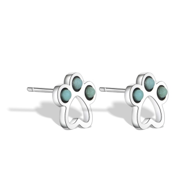 Gemstone Turquoise Paw Stud Earrings, S925 Sterling Silver Natural Crystal Earrings Studs, Puppy Dog Cat Pet Paw Print Earrings for Women Girls