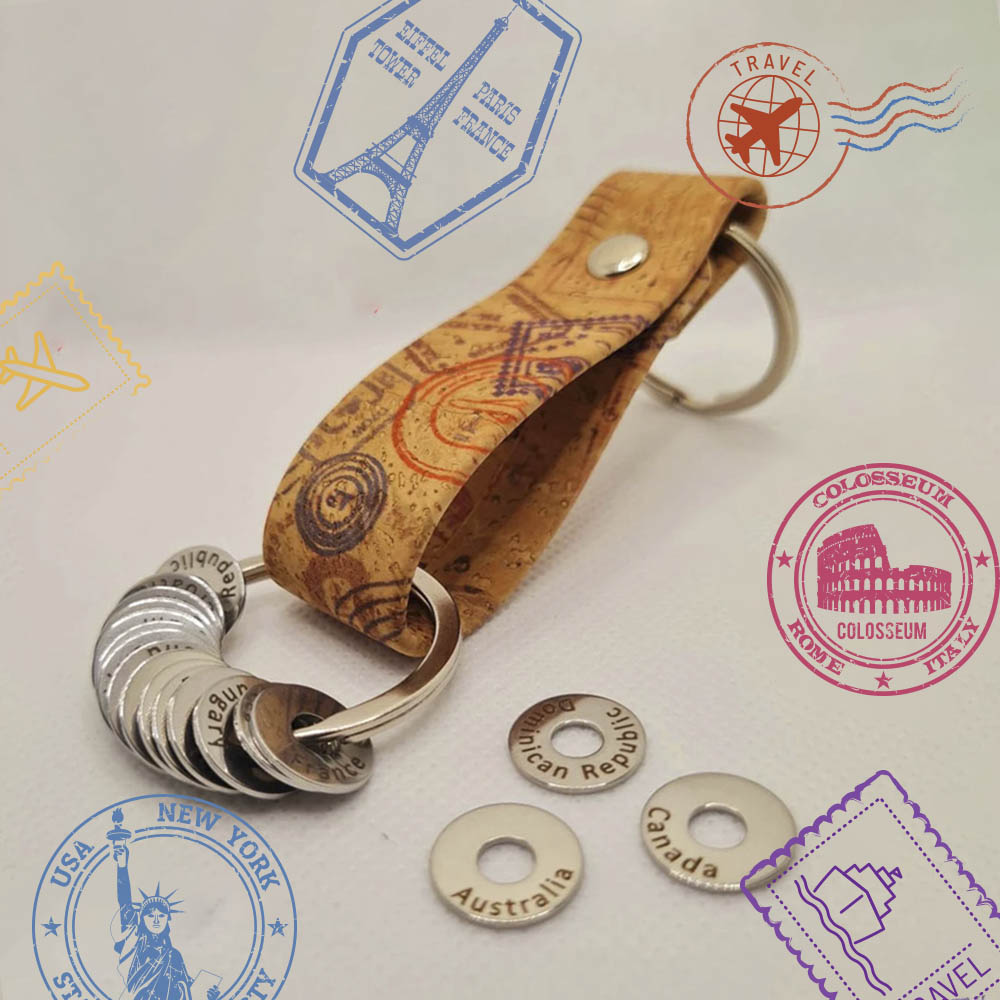 Custom Passport Keychain & Country Tokens Bundle, Vegan Leather
