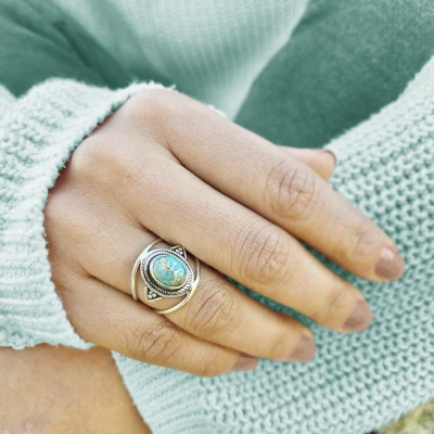 Genuine Turquoise Ring, Sterling Silver 925/Brass Ring, Boho Turquoise Ring, Valentine's Day Gift, Gift for Girl/Friends
