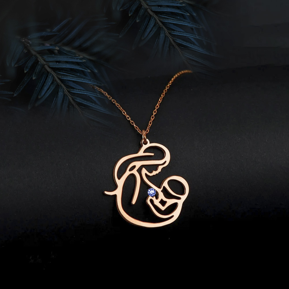 Personalized Mother and Child Necklace, Brass/Sterling Silver 925
