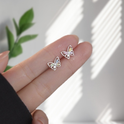 Crystal Colorful Butterfly Earrings, Dainty Stud Earrings, Sterling Silver 925 Jewelry, Mother's Day/Valentine Day/Birthday Gift for Mom/Girlfriend