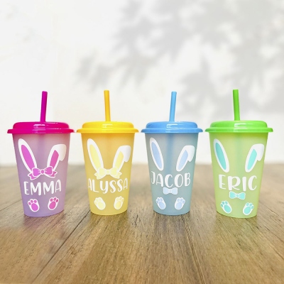 Easter Bunny Ears Kids Cups, Kids Cups with Straws, Personalized Cups, Pastel Easter Cups, Easter Gift for Kids/Daughter