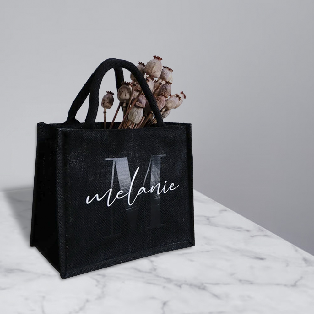 Personalized Name Jute Bag, Jute Bag with Initial, Storage Bag, Travel