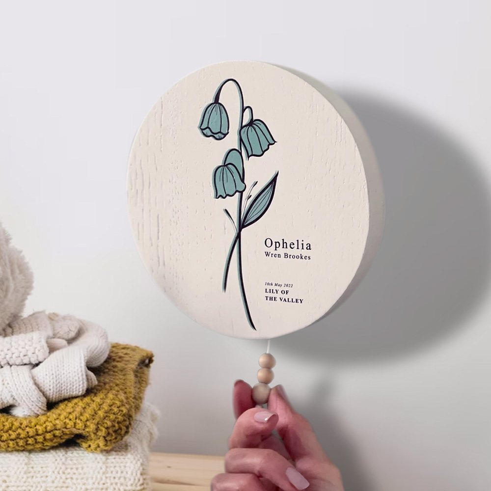 Personalized Birth Flower Music Wall Hanging, Pull String Music Box